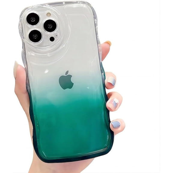 for iPhone Case,Cute Bubble Wave Shape Frame Gradient Clear Camera Lens Protection Shockproof Cover Phone Case (Green,iPhone 11 Pro Max)