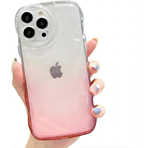 for iPhone Case,Cute Bubble Wave Shape Frame Gradient Clear Camera Lens Protection Shockproof Cover Phone Case (Pink,iPhone 11)