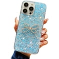 thumbnail image 1 of for iPhone Case,Cute Crystal Bling Glitter with Diamend Rhinestone Bow Silicone Soft Shockproof Phone Case (Blue,iPhone 13), 1 of 6