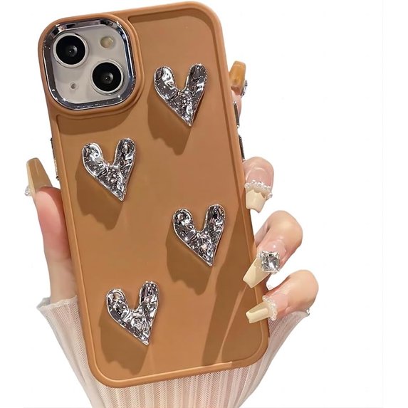 for iPhone Case,Cute ElectroPlated Love Heart Solid Color Silicone Camera Lens Protection Soft Shockproof Phone Case (Brown,iPhone 11 Pro Max)