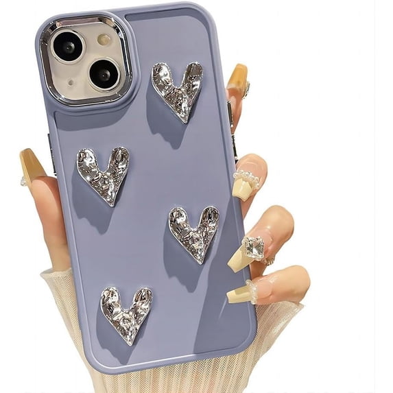 for iPhone Case,Cute ElectroPlated Love Heart Solid Color Silicone Camera Lens Protection Soft Shockproof Phone Case (Purple,iPhone 12 Pro Max)