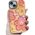 thumbnail image 1 of for iPhone Case,Cute Floral Pattern Glossy Blu-ray Silicone Camera Lens Protection Soft Shockproof Phone Case (Pink,iPhone 15), 1 of 6