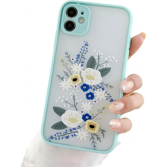 for iPhone Case,Cute Flower Pattern Soft Matte Touch Camera Lens Protection Soft Shockproof Phone Case (Blue,iPhone 11)