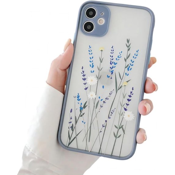 for iPhone Case,Cute Flower Pattern Soft Matte Touch Camera Lens Protection Soft Shockproof Phone Case (Grey,iPhone 12 Pro)