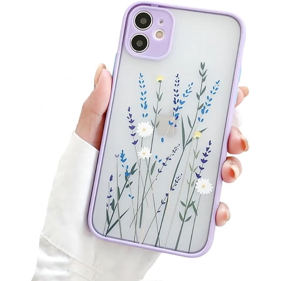 for iPhone Case,Cute Flower Pattern Soft Matte Touch Camera Lens Protection Soft Shockproof Phone Case (Purple,iPhone 13)