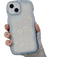 thumbnail image 1 of for iPhone Case,Cute Glitter Love Heart Pattern Curly Wave Frame Silicone Camera Lens Protection Soft Shockproof Phone Case (Blue,iPhone 12 Pro), 1 of 6