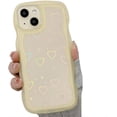 thumbnail image 1 of for iPhone Case,Cute Glitter Love Heart Pattern Curly Wave Frame Silicone Camera Lens Protection Soft Shockproof Phone Case (Yellow,iPhone 14 Pro), 1 of 6