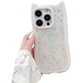 thumbnail image 1 of for iPhone Case,Cute Glitter Sparkle Sparkly Silicone Cat Ear Shape Camera Lens Protection Soft Shockproof Phone Case (White,iPhone 13), 1 of 6