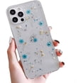 thumbnail image 1 of for iPhone Case,Cute Glitter Sparkle Sparkly Silicone with Pressed Real Flowers Soft Shockproof Phone Case (Blue,iPhone 14), 1 of 6