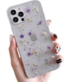 thumbnail image 1 of for iPhone Case,Cute Glitter Sparkle Sparkly Silicone with Pressed Real Flowers Soft Shockproof Phone Case (Purple,iPhone 11), 1 of 5