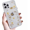 thumbnail image 1 of for iPhone Case,Cute Glitter Sparkle Sparkly Silicone with Pressed Real Flowers Soft Shockproof Phone Case (Yellow,iPhone 13 Pro), 1 of 6