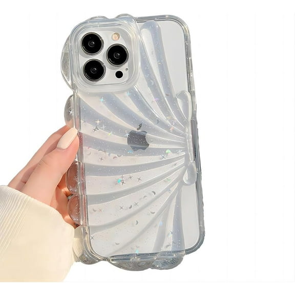 for iPhone Case,Cute Glitter Sparkle Sparkly Star Clear 3D Shell Frame Silicone Camera Lens Protection Soft Shockproof Phone Case (White,iPhone 12)