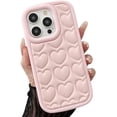 thumbnail image 1 of for iPhone Case,Cute Love Heart Embossed Pattern Heavy Duty Soft Silicone Soft Shockproof Cover Phone Case (Pink,iPhone 15 Pro), 1 of 6