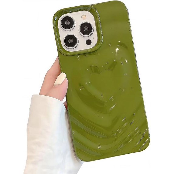 for iPhone Case,Cute Love Heart Shape Water Ripple Pattern Camera Lens Protection Soft Shockproof Phone Case (Green,iPhone 12)