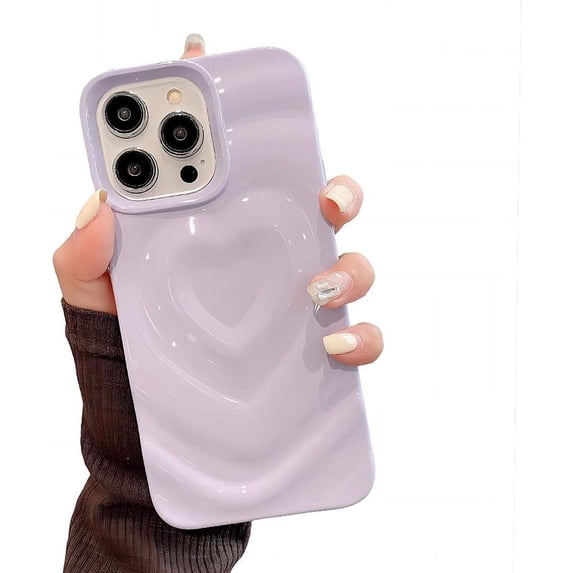 for iPhone Case,Cute Love Heart Shape Water Ripple Pattern Camera Lens Protection Soft Shockproof Phone Case (Purple,iPhone 15 Pro Max)
