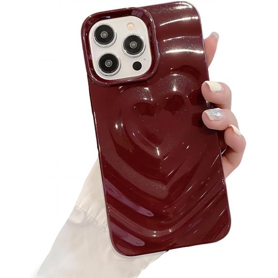 for iPhone Case,Cute Love Heart Shape Water Ripple Pattern Camera Lens Protection Soft Shockproof Phone Case (Red,iPhone 14 Pro Max)