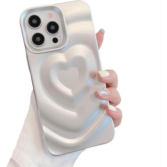 for iPhone Case,Cute Love Heart Shape Water Ripple Pattern Camera Lens Protection Soft Shockproof Phone Case (Silver,iPhone 12 Pro)
