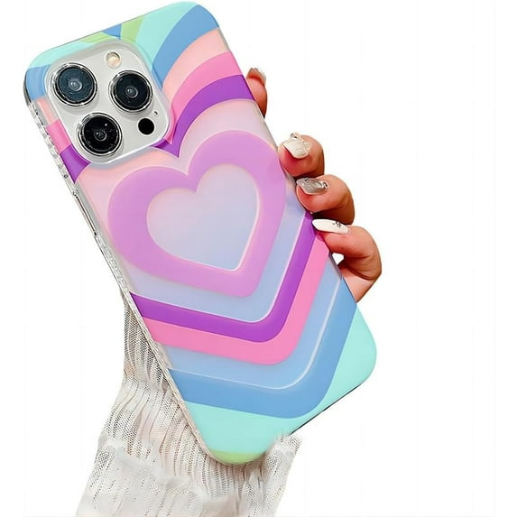 for iPhone Case,Cute Rainbow Love Heart Camera Lens Protection Soft Shockproof Phone Case (Purple,iPhone 12 Pro Max)