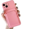 thumbnail image 1 of for iPhone Case,Cute Silicone with Credit Card Holder Camera Lens Protection Soft Shockproof Phone Case (Pink,iPhone 15 Pro Max), 1 of 5