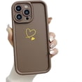 thumbnail image 1 of for iPhone Case,Cute Simple Love Heart Pattern Camera Lens Protection Soft Shockproof Phone Case (Brown,iPhone 14), 1 of 6