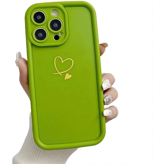 for iPhone Case,Cute Simple Love Heart Pattern Camera Lens Protection Soft Shockproof Phone Case (Green,iPhone 13 Pro Max)