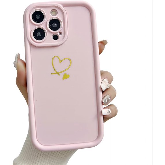 for iPhone Case,Cute Simple Love Heart Pattern Camera Lens Protection Soft Shockproof Phone Case (Pink,iPhone 12 Pro Max)
