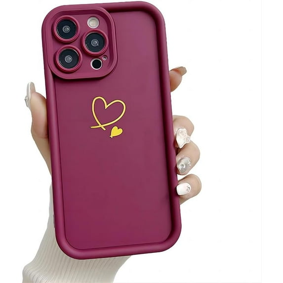 for iPhone Case,Cute Simple Love Heart Pattern Camera Lens Protection Soft Shockproof Phone Case (Red,iPhone 12 Pro Max)