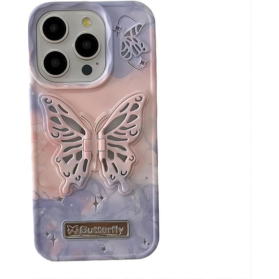 for iPhone Case,Cute Skin Touch Gradient 3D Butterfly Kickstand Shockproof Phone Case (Purple,iPhone 12 Pro)