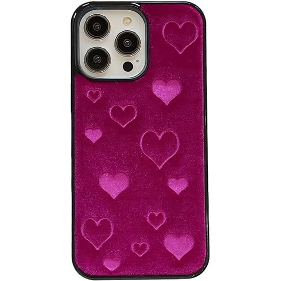 for iPhone Case,Cute TPU Leather Love Heart Emboss Soft Shockproof Phone Case (Purple,iPhone 15 Pro)