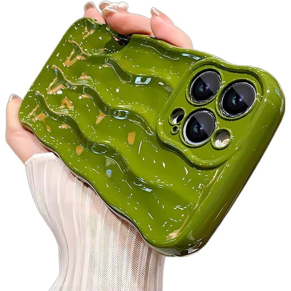 for iPhone Case,Cute Water Ripple Pattern Curly Wave Frame Bumper Camera Lens Protection Soft Shockproof Phone Case (Green,iPhone 15 Pro Max)