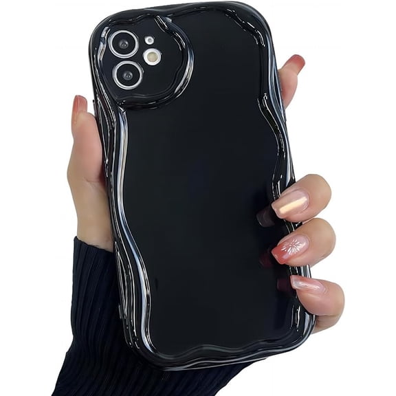 for iPhone Case,Cute Water Wave Bubble Frame Silicone Camera Lens Protection Soft Shockproof Phone Case (iPhone 14 Plus,Black)