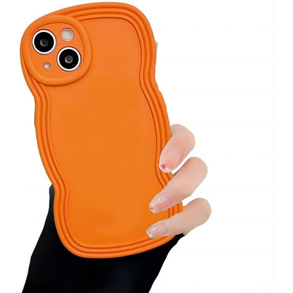 for iPhone Case,Cute Water Wave Ripple Shape Frame Camera Lens Protection Soft Shockproof Phone Case (Orange,iPhone 13 Pro Max)
