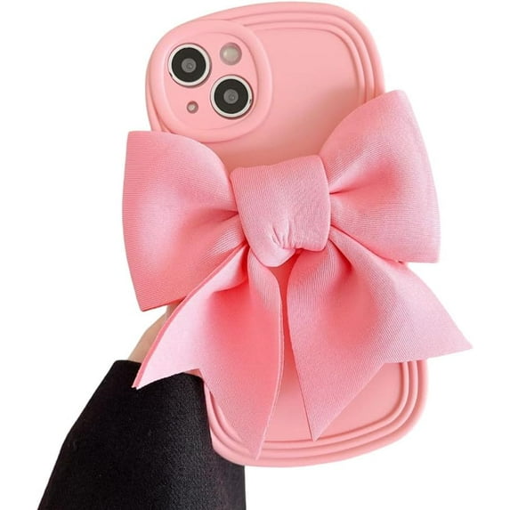 for iPhone Case,Cute Water Wave Shape Frame 3D Bow Camera Lens Protection Soft Shockproof Phone Case (Pink,iPhone 13 Pro Max)