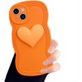 thumbnail image 1 of for iPhone Case,Cute Water Wave Shape Frame 3D Love Heart Camera Lens Protection Soft Shockproof Phone Case (Orange,iPhone 15), 1 of 6