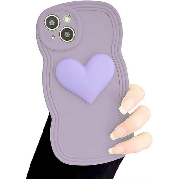 for iPhone Case,Cute Water Wave Shape Frame 3D Love Heart Camera Lens Protection Soft Shockproof Phone Case (Purple,iPhone 12 Pro)
