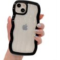 thumbnail image 1 of for iPhone Case,Cute Water Wave Shape Frame Clear Camera Lens Protection Soft Shockproof Phone Case (Black,iPhone 13 Pro Max), 1 of 6