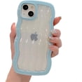 thumbnail image 1 of for iPhone Case,Cute Water Wave Shape Frame Clear Camera Lens Protection Soft Shockproof Phone Case (Blue,iPhone 12 Pro), 1 of 6