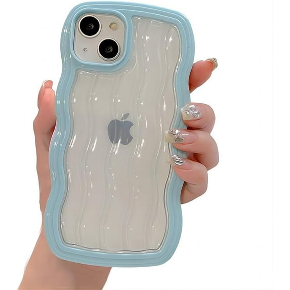 for iPhone Case,Cute Water Wave Shape Frame Clear Camera Lens Protection Soft Shockproof Phone Case (Blue,iPhone 14 Pro Max)