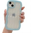 thumbnail image 1 of for iPhone Case,Cute Water Wave Shape Frame Clear Camera Lens Protection Soft Shockproof Phone Case (Blue,iPhone 15), 1 of 6