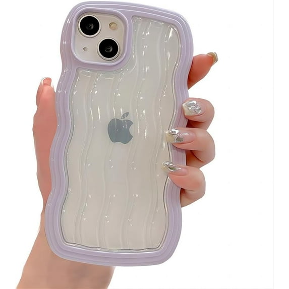 for iPhone Case,Cute Water Wave Shape Frame Clear Camera Lens Protection Soft Shockproof Phone Case (Purple,iPhone 15)