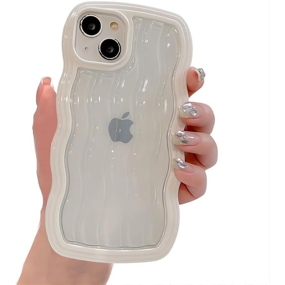 for iPhone Case,Cute Water Wave Shape Frame Clear Camera Lens Protection Soft Shockproof Phone Case (White,iPhone 12 Pro)