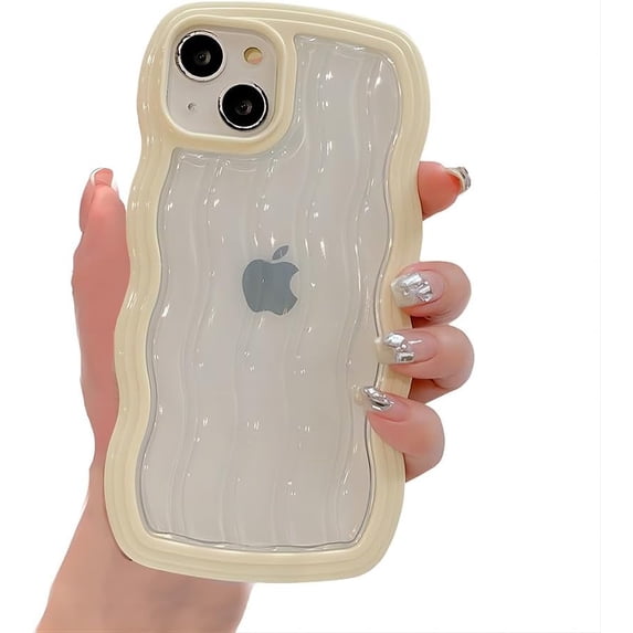 for iPhone Case,Cute Water Wave Shape Frame Clear Camera Lens Protection Soft Shockproof Phone Case (Yellow,iPhone 14 Plus)