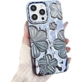 thumbnail image 1 of for iPhone Case,Luxury 3D Flower Hollow Floral ElectroPlated Gradient Bumper Camera Lens Protection Soft Shockproof Phone Case (Blue,iPhone 13), 1 of 6