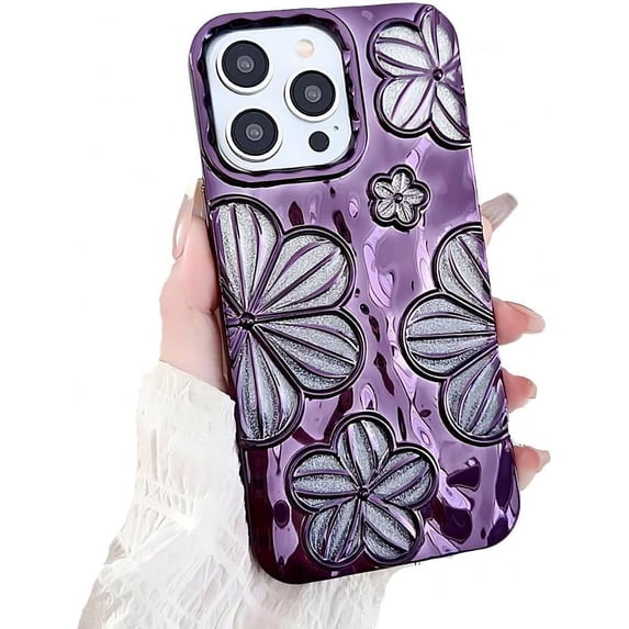 for iPhone Case,Luxury 3D Flower Hollow Floral ElectroPlated Gradient Bumper Camera Lens Protection Soft Shockproof Phone Case (Purple,iPhone 11)