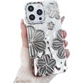 thumbnail image 1 of for iPhone Case,Luxury 3D Flower Hollow Floral ElectroPlated Gradient Bumper Camera Lens Protection Soft Shockproof Phone Case (Silver,iPhone 14), 1 of 6