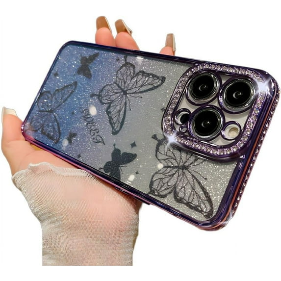 for iPhone Case,Luxury Crystal Diamend Rhinestone Glitter Sparkle Sparkly Butterfly Pattern Soft Shockproof Phone Case (Purple,iPhone 11)