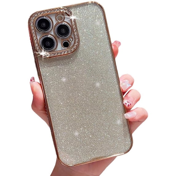 for iPhone Case,Luxury Crystal Diamend Rhinestone Sparkle Sparkly Bling Soft Shockproof Phone Case (Gold,iPhone 14 Pro)