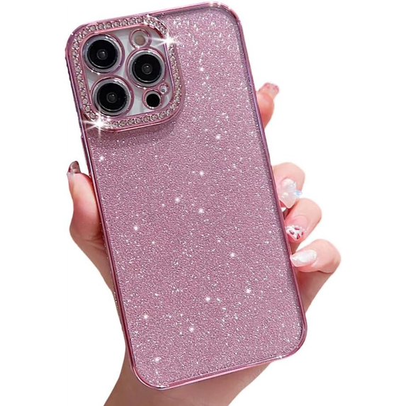 for iPhone Case,Luxury Crystal Diamend Rhinestone Sparkle Sparkly Bling Soft Shockproof Phone Case (Rose Gold,iPhone 13)