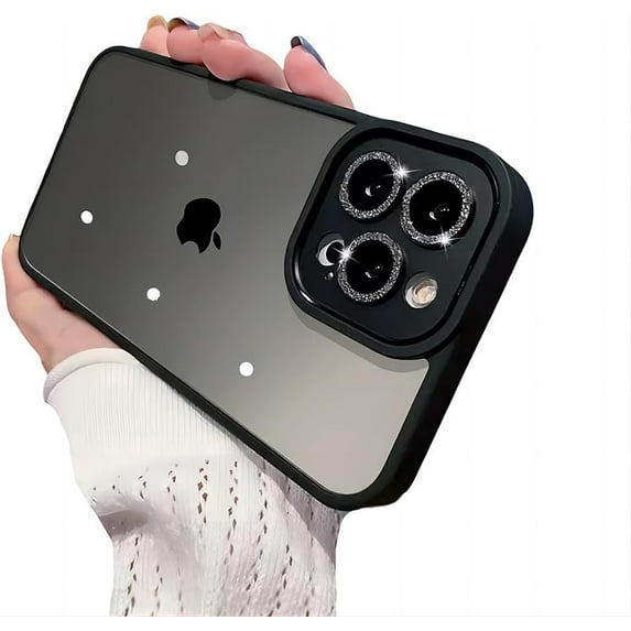 for iPhone Case,Luxury Crystal Metal Glitter Sparkle Sparkly Camera Lens Protection Soft Shockproof Phone Case (Black,iPhone 13 Pro)