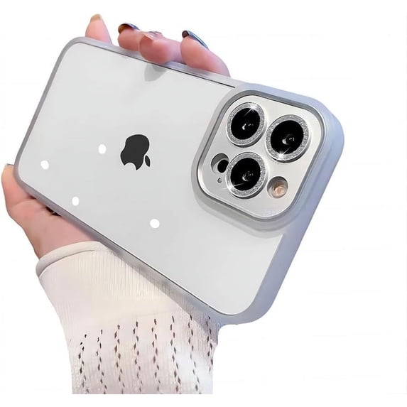 for iPhone Case,Luxury Crystal Metal Glitter Sparkle Sparkly Camera Lens Protection Soft Shockproof Phone Case (Silver,iPhone 12)